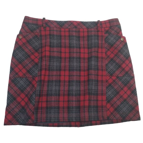 EDDIE BAUER PLAID WOOL BLEND WOMENS 14 CAREER PENCIL SKIRT RED/GRAY/BLACK - Picture 1 of 16
